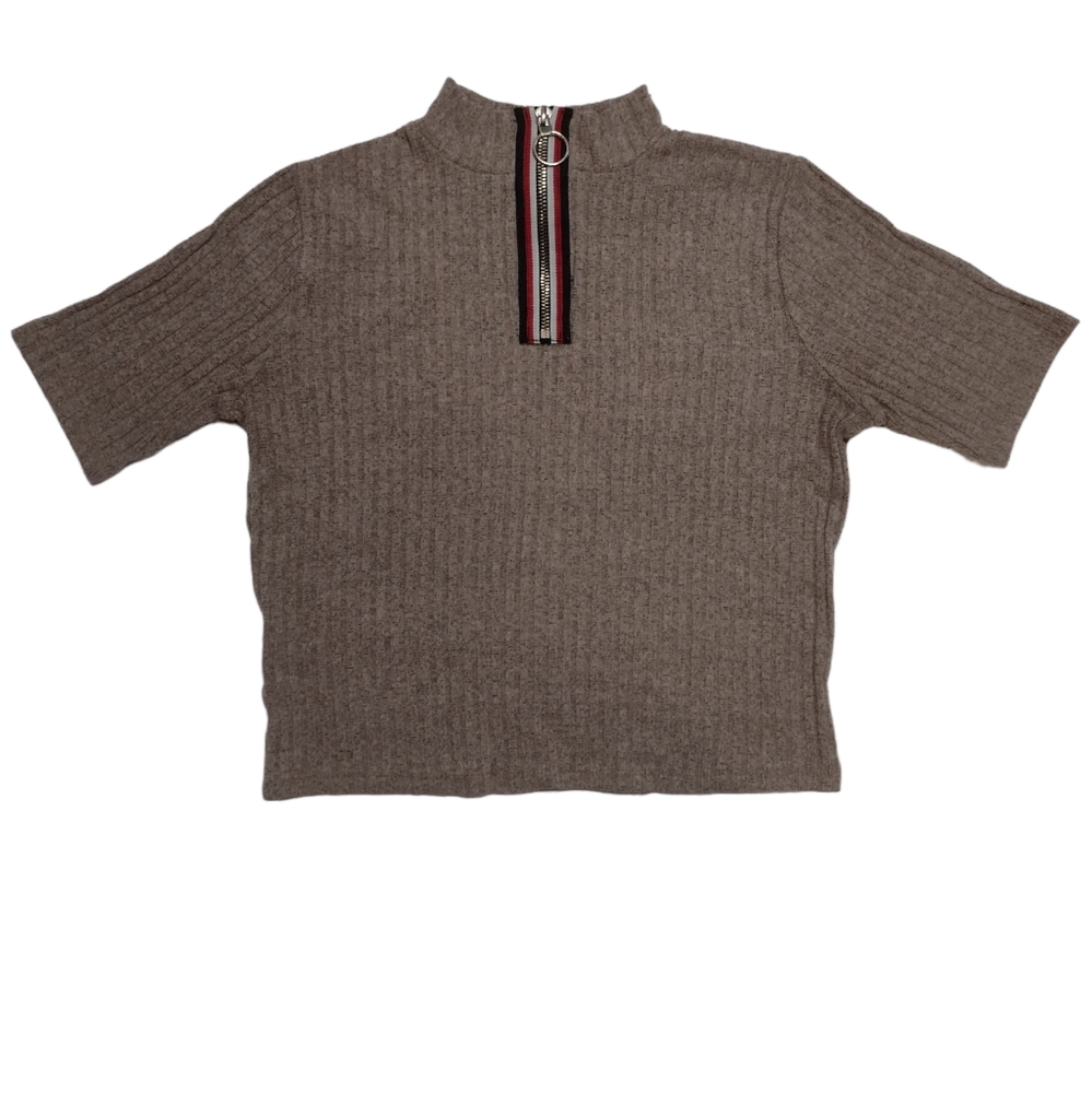 Chloe & Katie Mock Neck Rib-Knit Crop Tee